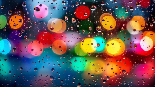 City Lights Reflection: Raindrops on Window