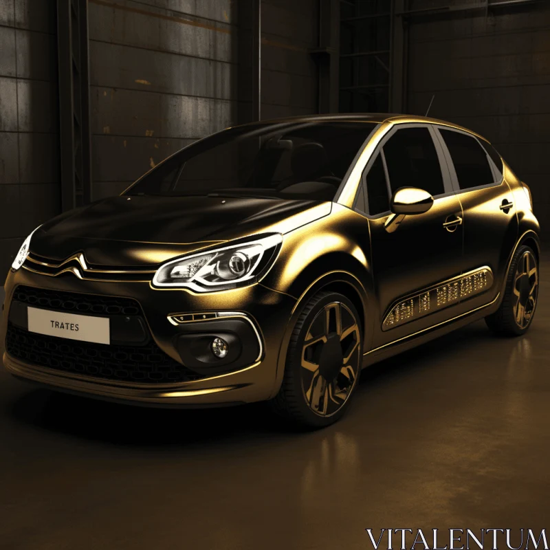 Captivating Gold Car Design with Dark Palette Chiaroscuro AI Image