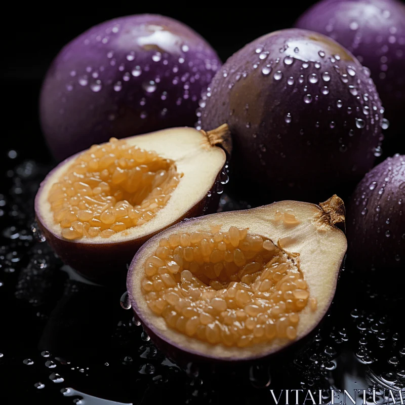 Captivating Image of a Half Ripe Fruit with Water Droplets AI Image