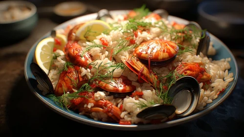Delicious Seafood Paella with Shrimp, Mussels, and Clams