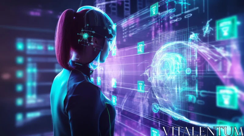 Futuristic Helmet Woman with Holographic Display AI Image