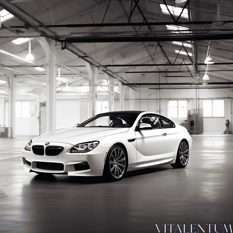 White BMW M6 Coupe in Elegant Garage | Monochromatic Minimalist Art AI Image
