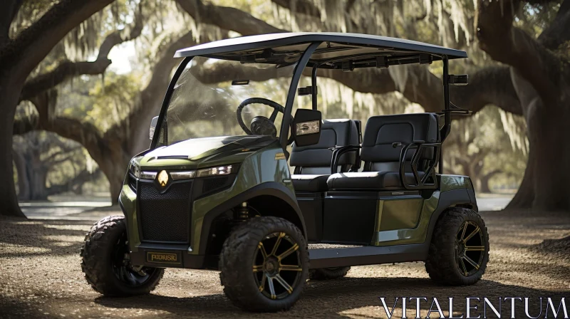 AI ART Green and Black Golf Cart in Forest