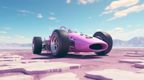 Pink Retro Race Car on Salt Flat