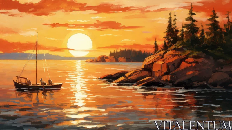 Tranquil Sunset Painting in Warm Colors AI Image