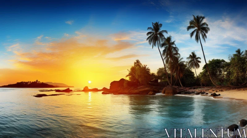 Tropical Beach Sunset Landscape Photo AI Image
