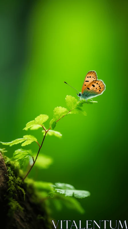 Captivating Green Butterfly on Leafy Branch AI Image