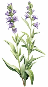 Charming Purple Flowers with Green Foliage - Artistic Illustration