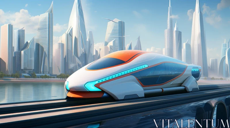 Futuristic Cityscape with Maglev Train - Urban Technology Marvel AI Image