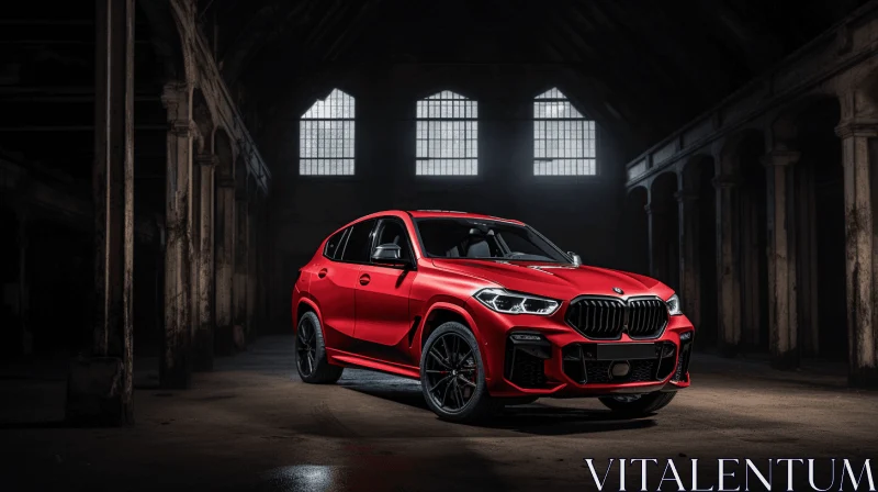 Captivating and Meticulous Red and Black BMW X4 in Abandoned Building AI Image