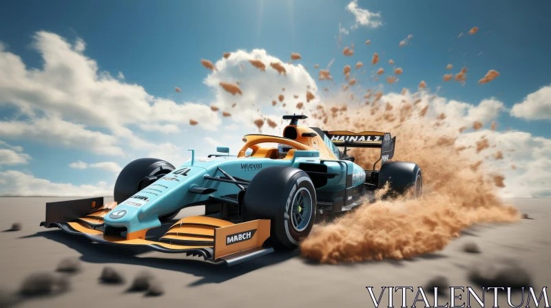 Formula 1 Car Racing on Sandy Track AI Image