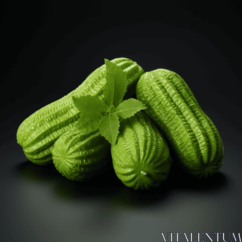 Green Squashes with Fronds | Photorealistic Representation AI Image