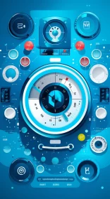 Sci-Fi Blue Control Panel with Buttons and Dials