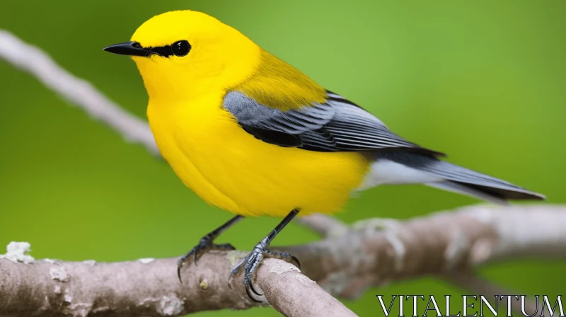 Boldly Colored Yellow Bird on Tree Branch - Precisionist Art AI Image