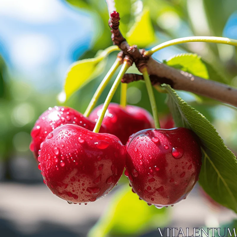 Captivating Image of Three Cherries on a Tree Branch | Environmental Awareness AI Image