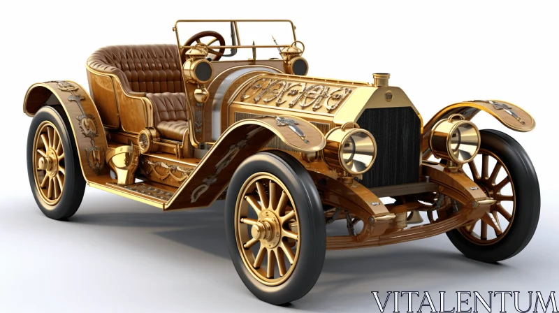 Exquisite Golden Vintage Car - Detailed Hyperrealism AI Image