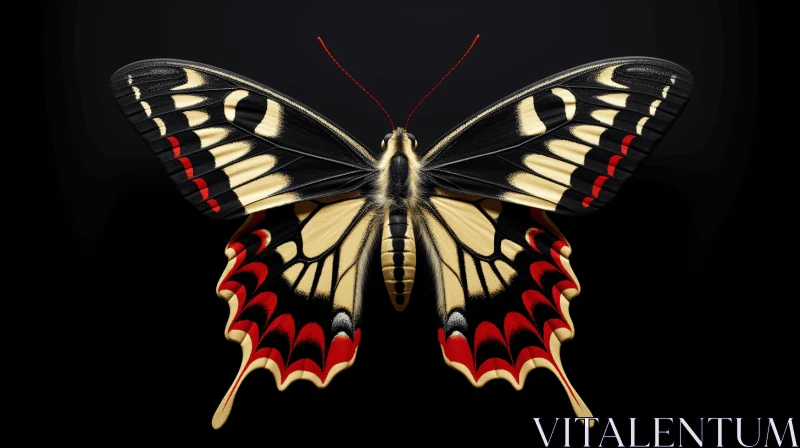 Intricate Butterfly Illustration against Black Backdrop AI Image