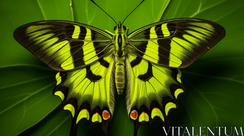 Stunning Yellow and Black Butterfly on Green Leaf - Precisionist Art Style AI Image