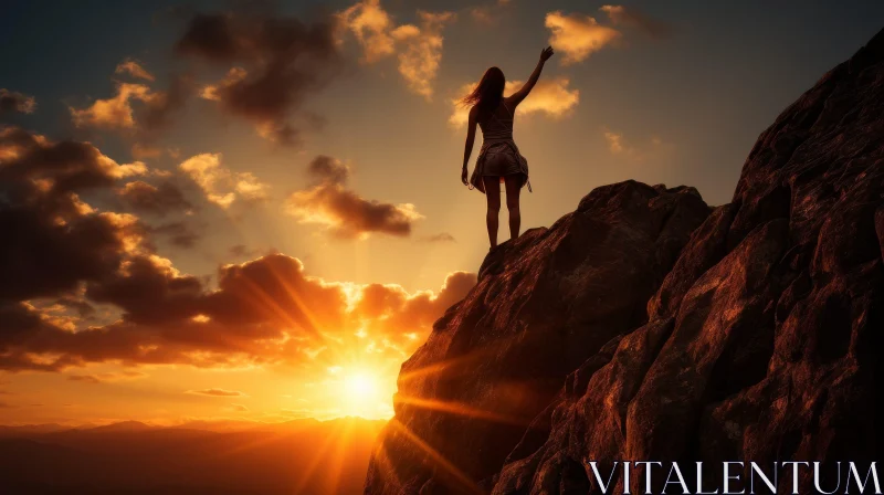 Empowering Woman in Nature at Sunset AI Image