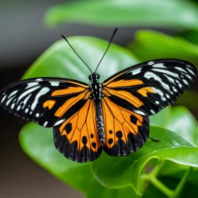 Exotic Orange and Black Butterfly on Leaf