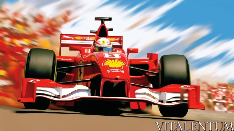 AI ART Red Formula 1 Car Racing on Track