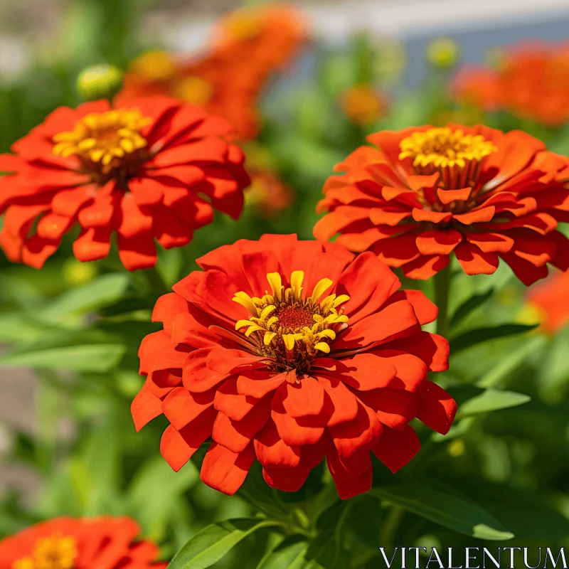 Radiant Red Flowers with Orange Hue - Close-up View AI Image