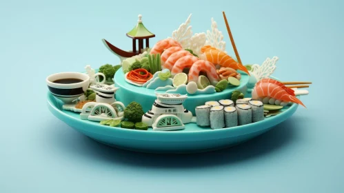 Delicious Plate of Sushi - 3D Rendering