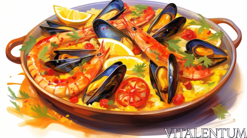 Exquisite Spanish Paella Digital Painting AI Image