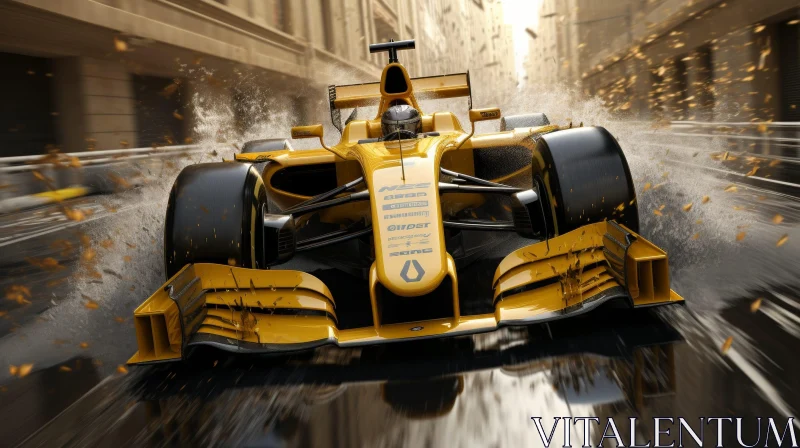 AI ART Fast Formula 1 Car Racing in Wet City Street