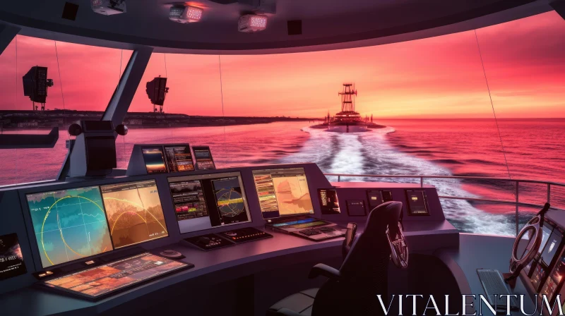Modern Ship Bridge at Sunset AI Image