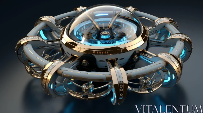 AI ART Futuristic Golden and Blue Watch with Gears - 3D Rendering