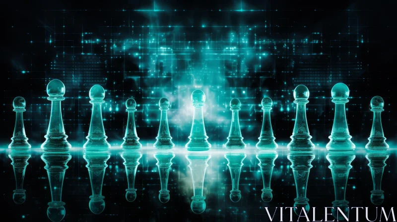 AI ART Glass Chess Pieces on Reflective Surface | 3D Rendering