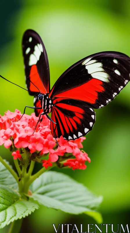 Red and Black Butterfly on Red Flower - A Tropical Color Symphony AI Image