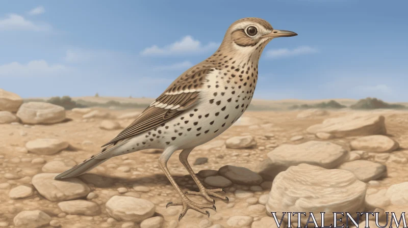 Small Brown Bird in Desert: A Detailed Artistic Rendering AI Image
