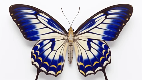 Blue and Yellow Butterfly on White Wall - An Art of Orderly Symmetry