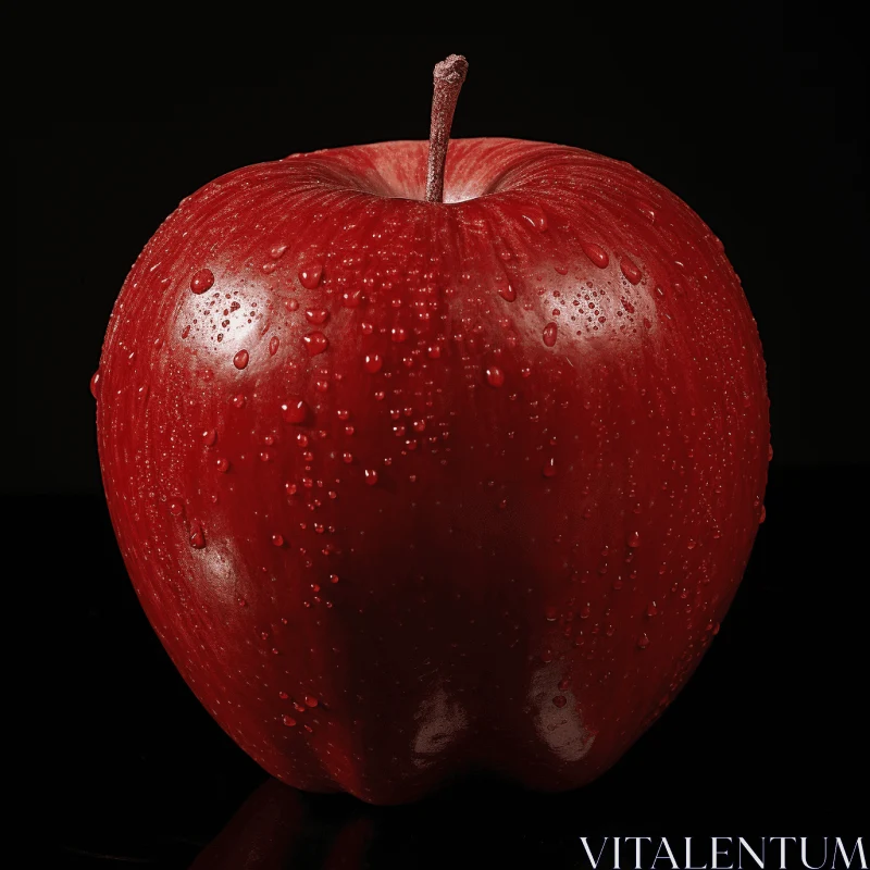 Captivating Red Apple on Black Surface | Realistic Photography AI Image