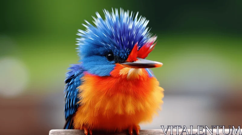 Colorful Bird in Orange and Blue - Feather Details AI Image