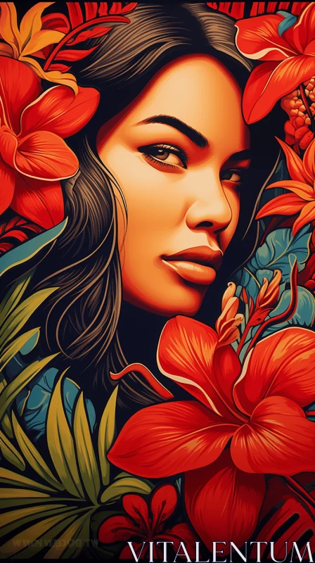 Floral Lady Portrait - Bold Poster Art Illustration AI Image