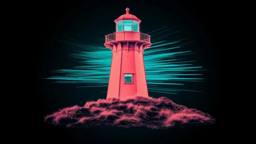 Pink Lighthouse on Rocky Island - 3D Rendering
