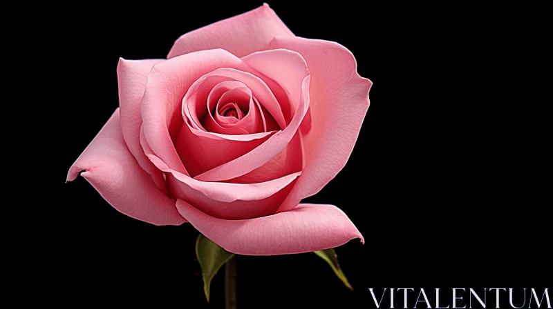 Soft Pink Rose on Black Background - A Study in Contrast and Minimalism AI Image