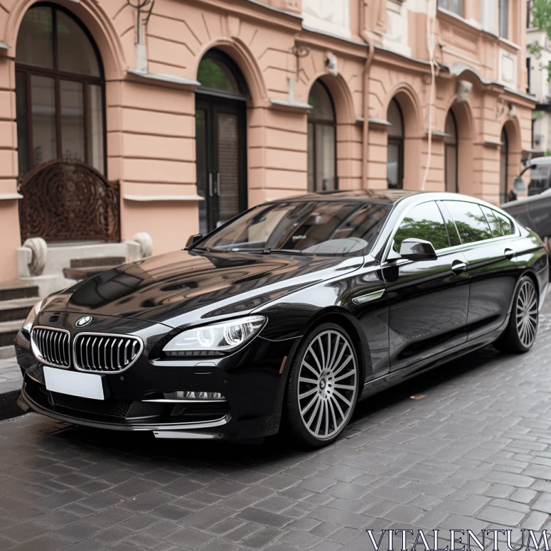 Glamorous Elegance: A Captivating Black BMW on a Brick Street AI Image