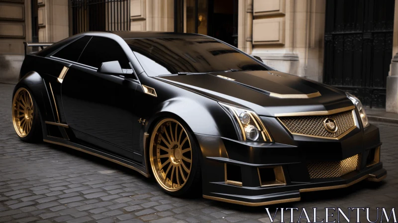 Black and Gold Cadillac on Cobblestone Streets | Avant-Garde Design AI Image