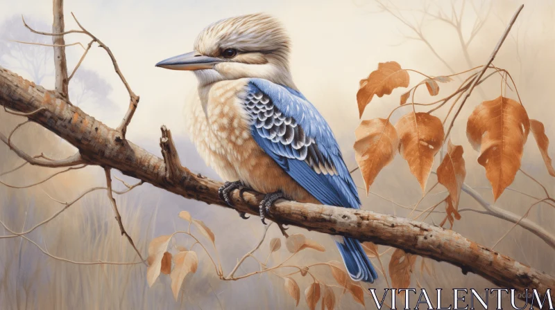 Blue Bird on Branch: Large Canvas Painting in Australian Landscape AI Image