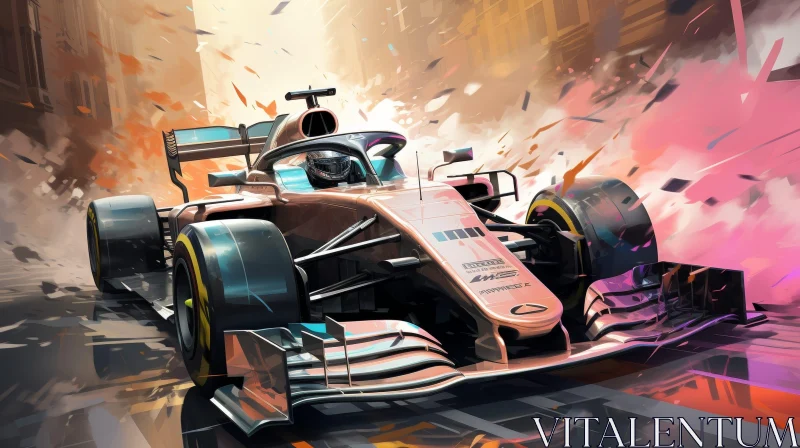 Pink Formula 1 Racing Car Speeding on Track AI Image