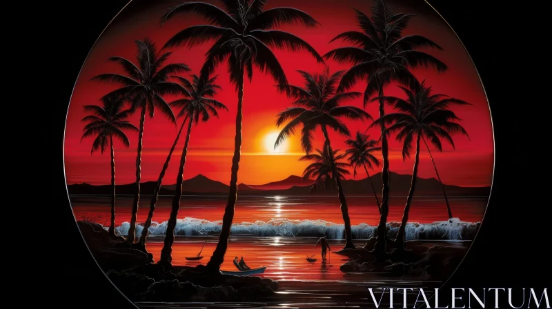 AI ART Tranquil Sunset Over Ocean Painting