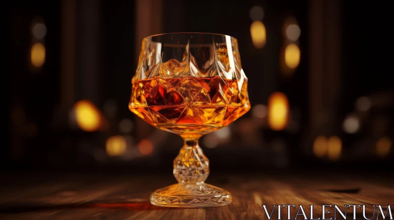 Whiskey Glass on Wooden Table AI Image