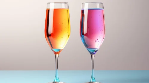Champagne Glasses with Orange and Purple Drinks