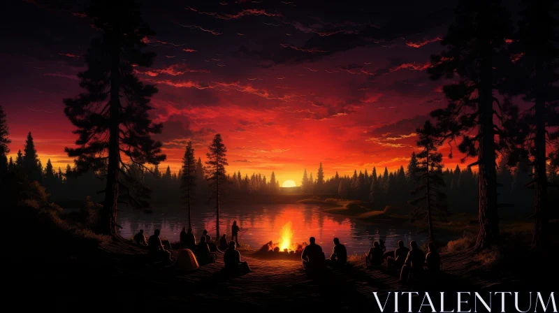 AI ART Tranquil Sunset Landscape: Lake and Forest Beauty