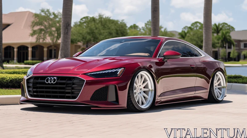 Captivating Red Audi Parked in Front of a Palm Tree | Avant-Garde Design AI Image