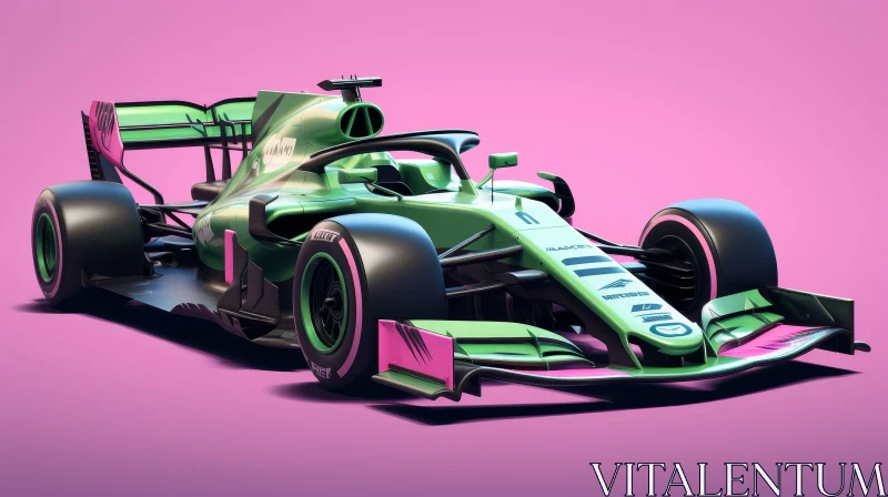 Green and Pink Formula 1 Race Car on Pink Background AI Image